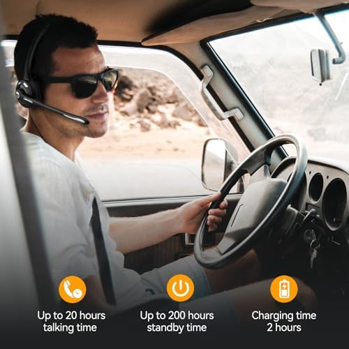 TECKNET Wireless Bluetooth Headset for Truckers – Advanced Noise-Canceling Microphone for Crystal-Clear Calls, Hands-Free Convenience, and Mute Function for Private Conversations – Compatible with Multiple Devices and Designed for All-Day Comfort