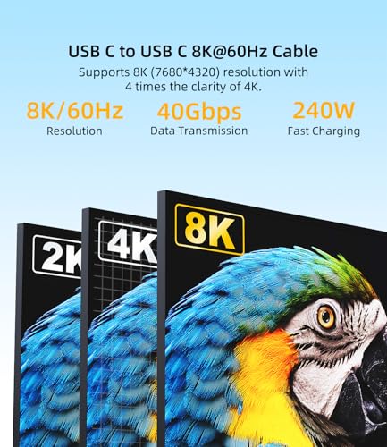 USB C 90 Degree Right Angle Cable 3.3ft 2-Pack, 240W PD Fast Charging 40Gbps Data Transfer 8K/4K Video USB C Cable for Thunderbolt 4/3 MacBook for iPhone 15 iPad Samsung Galaxy Other Type C Devices – Enhanced Compatibility and Speed