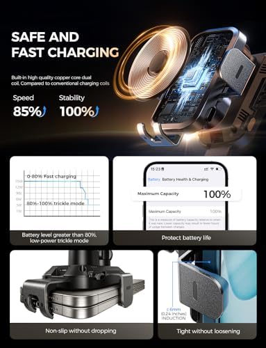 Revolutionary 15 W Fast Wireless Car Charger with Auto-Clamping Phone Holder for i Phone, Samsung Galaxy & Google – Ultimate Smartphone Mount for Windshield, Dashboard, and Air Vent – Unmatched Convenience and Enhanced Safety for Modern Drivers