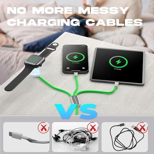 Elevate Your Charging Experience with Chubbycable’s Innovative 3-in-1 USB-C Fast Charge Cable & Magnetic Wireless Charger – 100 W Power Delivery for i Phone 16 Series & Apple Watch – Durable 4.10 FT Silicone Cord in Vibrant Green for Enhanced Compatibility and Portability