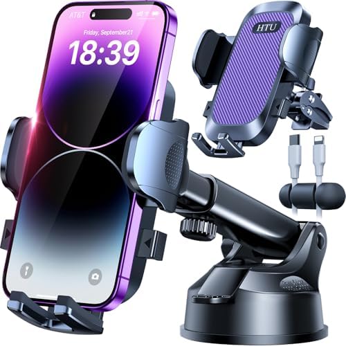 Military-Grade Universal Car Phone Holder – Enhanced 2025 Suction & Clip Technology for i Phone 16 Pro Max, 15 & Samsung – Adjustable Dashboard, Windshield, Air Vent Mount for Optimal Viewing & Safety – Durable Black Design for Secure Smartphone Access