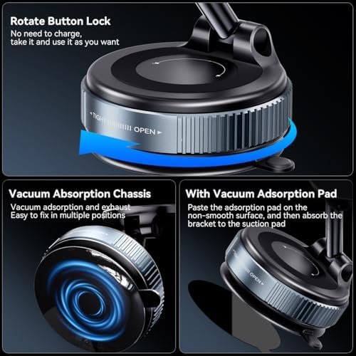 Revolutionary Electric Vacuum Suction Car Phone Holder – 360° Rotating Magnetic Mount for Ultimate Flexibility – Adjustable Stand for i Phone 12-16 Series – Unmatched Stability with Strong Suction for Safe Driving and Navigation – Hands-Free Convenience for Every Journey
