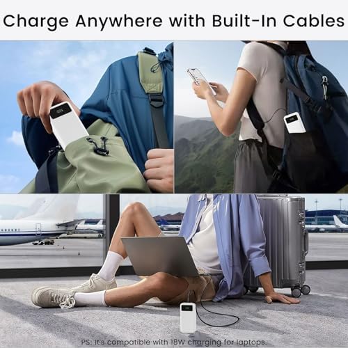 LUCKYDUO 10000 m Ah Power Bank with Retractable 2.3 ft Charging Cable – Ultra-Compact Fast Charging USB-C Battery Pack for i Phone 16/15/Pro & Samsung – LED Display for Travel-Friendly Power Solution and Universal Device Compatibility