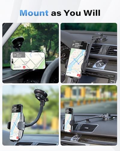 Ultimate 14-Inch Gooseneck Car Phone Mount Holder with Industrial-Strength Suction for Windshield Stability – Hands-Free Universal Cell Phone Holder Compatible with i Phones and Androids for Safe Navigation and Entertainment