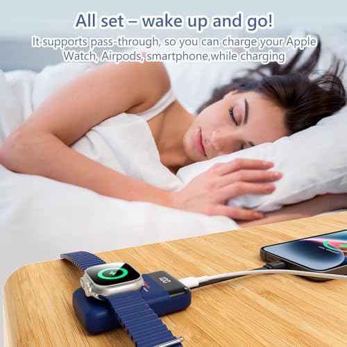 Compact 3000 m Ah Wireless Magnetic Charger for Apple Watch & i Phone – Fast Charging Power Bank with Built-in USB-C Cable, Perfect Travel Gift for SE/Ultra/1-9 Series & i Phone 15/16, Sleek White Design for Effortless Power On-the-Go