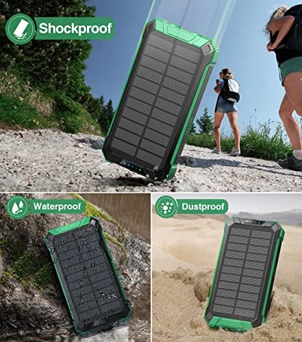 GOODaaa 36,000 m Ah Solar Wireless Power Bank with Built-in 4 Cables, Fast 15 W Charging, 6 Outputs & Dual Flashlights – Ultimate Portable Charger for All Devices with Carabiner for Easy Carrying