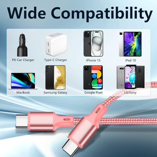 High-Speed 10 FT USB C to USB C Charger Cable – Durable Nylon Braided 3-Pack for Rapid 60 W Charging – Compatible with i Phone 15/16, i Pad Pro, Mac Book, Samsung & Google Devices – Sleek Black Design for Ultimate Flexibility and Reliability