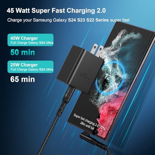 Costyle 45 W USB-C Fast Charger with 10 FT Type C Cable – Ultimate Rapid Charging Solution for Samsung Galaxy S20 to S25 & Note 20 – Travel-Friendly, Compact Design with Advanced Safety Features for Optimal Battery Longevity