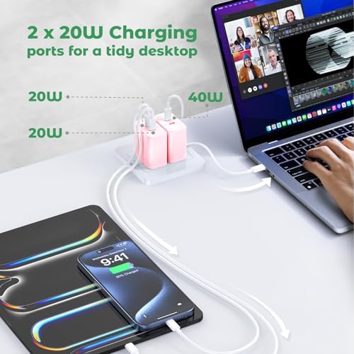 40 W Dual-Port USB-C Fast Charger for i Phone 15/16/14/13/12/11 Pro Max & Samsung – High-Speed Compact Charging Block with Power Delivery & Quick Charge for Home and Travel Efficiency