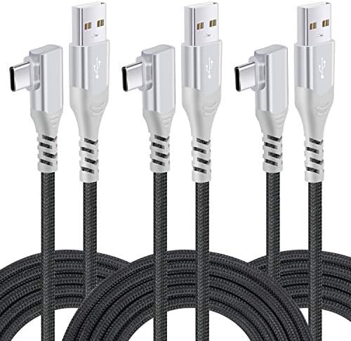 10 FT USB to C Cable 3 Pack – Fast Charging Right Angle Nylon Braided Charger for i Phone 16, Samsung Galaxy S25 & More – Superior Durability & Enhanced Comfort for Gaming & Streaming – Universal Compatibility for All Devices