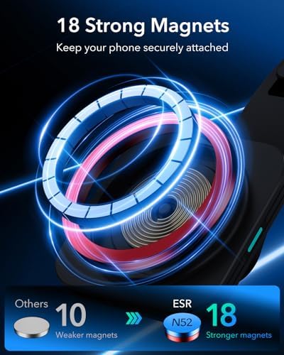 Revolutionize Your Drive with the ESR Qi2 15 W Mag Safe Car Mount Charger – Effortless Fast Wireless Charging for i Phone 12-16 & S25, Secure Magnetic Hold for Dashboard/Windshield, Stylish Black Design, Ultimate Convenience and Enhanced Compatibility