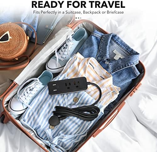 Elevate Your Charging Game with the Clear Power 2-Outlet Power Strip – 6 ft Flat Plug Power Station Featuring 3 USB Ports (1 USB-C) for Rapid Device Charging, Ideal for Home, Office & Travel, Durable & Compact Design, White, Model DC3 S-1102-DC