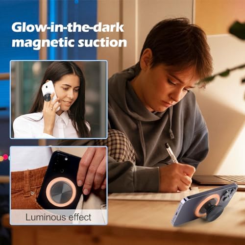 Ultra-Slim Luminous Magnetic Base for Pop Socket – Versatile Clear Stand Compatible with i Phone 12/13/14/15 Pro Max & Plus – Enhanced Mag Safe Integration for Effortless Hands-Free Viewing – Ideal for Magnetic Charging Accessories – Lightweight Acrylic Design with N52 Magnets – Perfect for All Smartphones with Optional Magnetizing Sheet