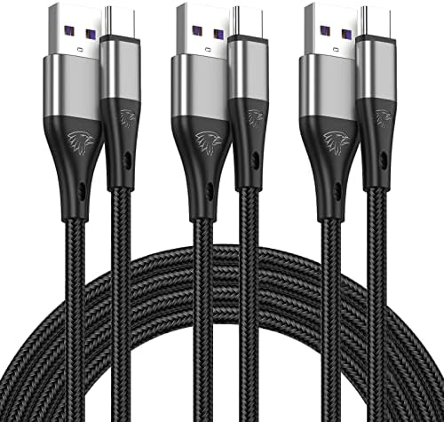 Premium 10 FT USB Type C Cables – Fast Charging 3 A, 3-Pack Nylon Braided Quick Charger Cords for Samsung Galaxy S21/S20/S10/S9/S8 Plus, Note 20/10/9/8, LG V50/V40/G8 – Durable & Tangle-Resistant Blue Charging Solution for Maximum Efficiency