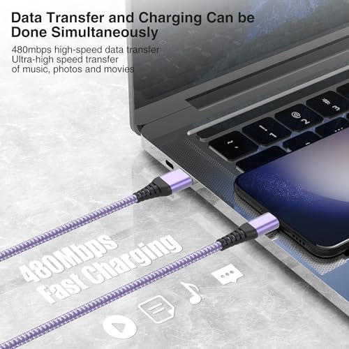 High-Speed Braided USB A to Type C Charger Cable Set – 5 Pack of 6 ft Fast Charging Cables for Samsung Galaxy S Series, Note Series, and Moto G Series – Durable Dark Gray Design for Maximum Flexibility and Compatibility