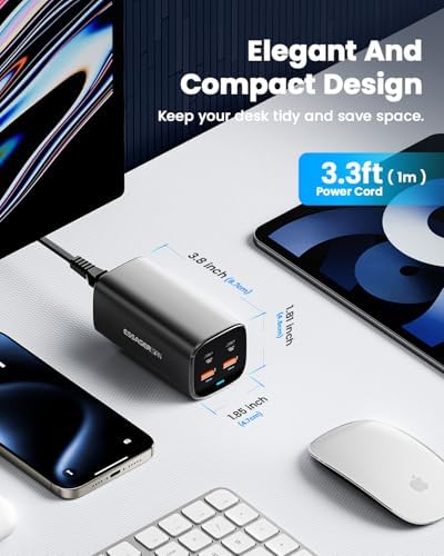 Essager 100 W Ga N USB-C Fast Charger – High-Efficiency 4-Port Travel Power Station for Mac Book, i Phone, i Pad Pro, & Samsung Devices – Universal Compatibility with Advanced Safety Features for On-the-Go Charging
