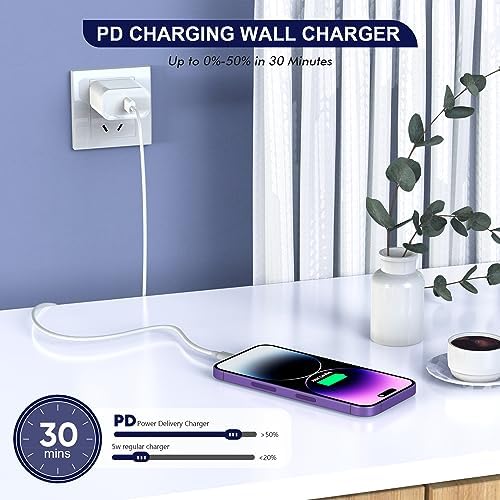 Premium Apple MFi Certified 3-Pack i Phone Charger Set with PD Type C Quick Wall Block and 6 FT Fast Charging USB C to Lightning Cable – Ultimate Speed and Compatibility for i Phone 14/13/12/Pro/Max/11/XR/SE 2022 and i Pads, Perfect for Home or Travel Use