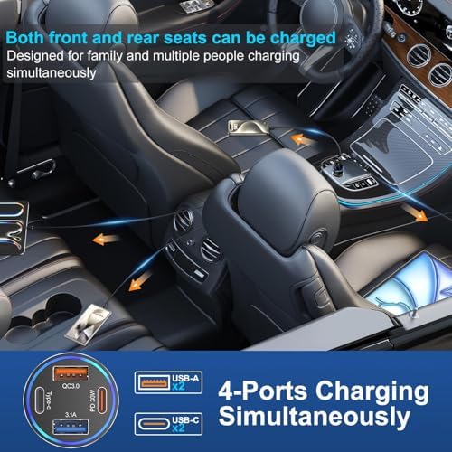 High-Powered 5-Pack USB C Car Charger – 4-Port 65 W Dual USB-C & USB-A Fast Charging Adapter for i Phone 16/15/14/13/12 Pro Max, Samsung Galaxy & i Pad – Ultimate Compatibility & Speed for On-the-Go Charging