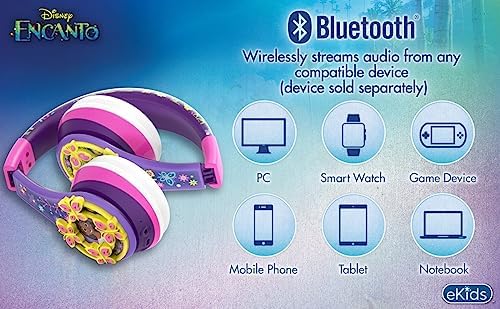 Discover the Enchantment of Disney Encanto Kids Bluetooth Headphones – Safe Volume-Limited Wireless Earphones with Built-in Microphone for Portable Fun and Comfort on the Go! Perfect for Young Dreamers, These Foldable Headphones Offer Hassle-Free Connectivity and Enhanced Listening Safety. Enjoy Quality Sound with Volume Control Tailored for Kids, Ideal for Home, Travel, or Adventures. Versatile AUX Cord Included for Added Compatibility with All Devices. Durable and Easy to Clean, These Stylish Earphones Ensure Your Child’s Favorite Tunes Are Always Within Reach. Let Their Imagination Soar with Every Beat!