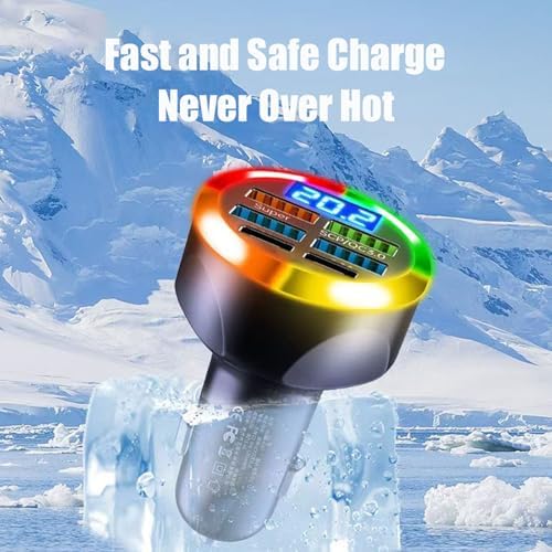 Ultimate 6-in-1 USB-C Car Charger Adapter with Voltage Display – 250 W Multi-Port Fast Charging Solution for i Phone 16 Pro Max, Samsung Galaxy, and Android Devices – Real-Time Power Monitoring and Enhanced Safety Features for Efficient Travel Charging