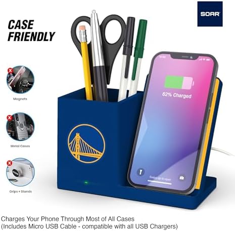 SOAR Smart Wireless Charger & Stylish Desktop Organizer – Fast 10 W Charging for Qi-Enabled Devices, Clutter-Free Workspace Solution with Built-in Storage and Safety Features