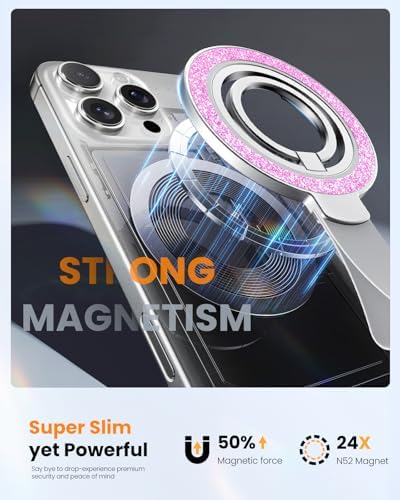 Tycamp Mag Safe-Compatible Glitter Phone Grip Ring Holder Stand for i Phone 16/15/14/13/12 Series – Stylish Magnetic Phone Accessory with Removable Rotating Design for Enhanced Grip and Glam Appeal in Black – Secure Attachment for Selfies, Texting, and Viewing