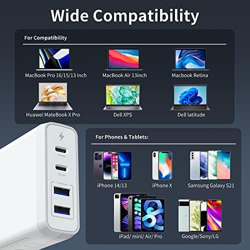 Ultra-Fast 4-Port USB Charger by EGOWAY – 90 W Compact Wall Charger with Dual 60 W & 18 W USB-C Ports Plus 12 W USB-A for i Phone 15/14 Pro Max, Galaxy, and More – Efficient Power Delivery & Travel-Friendly Design – Tidy Desktop with 360° Rotatable Trestle