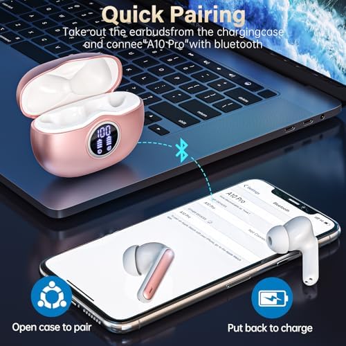 A10 Pro Wireless Earbuds – Advanced Bluetooth 5.3 Hi-Fi Stereo Headphones with 50 Hours Playtime, ENC Noise Cancellation for Superior Clarity, IPX7 Waterproof for Active Users, LED Battery Monitor – Ideal for Gym, Running, and Everyday Connectivity – Sleek Black Design