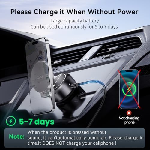 Electric Vacuum Magnetic Suction Phone Holder,XO Adjustable and Foldable Car Mount,Strong Magnetic Car Phone Holder for iPhone16/15/14/13/12,for Shower/Car/Mirror(Light Grey – Enhanced Compatibility and Speed