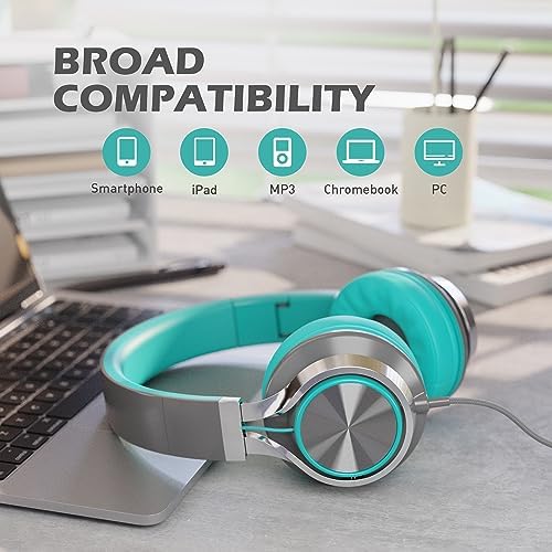 Premium AILIHEN C8 Kids Wired Headphones – Foldable On-Ear Design with Adjustable Volume Control and Built-In Microphone for Safe Listening – Perfect for School, Travel, and Home Use (Black/Blue) – Exceptional Sound Quality for Young Audiophiles and Learning Environments