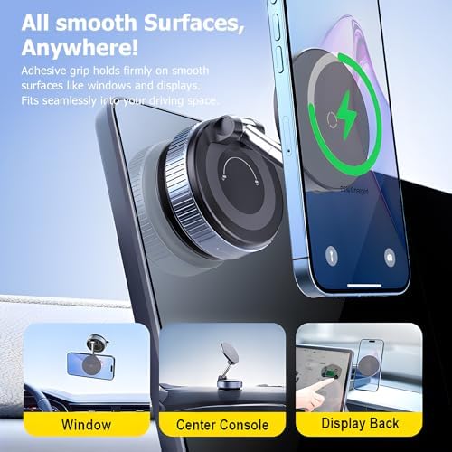 Revolutionary Mag Safe Wireless Charging Car Phone Holder – 360° Adjustable Magnetic Mount for Safe Navigation – Universal Compatibility for i Phone & Android – Superior Vacuum Grip for Enhanced Stability and Fast Charging Solutions