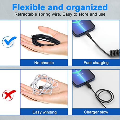 Revolutionary Coiled USB-C to Lightning Charging Cable for i Phone & i Pad – MFi Certified, Apple Car Play Compatible, Retractable Design for Effortless Data Sync & Fast Charging, Ideal for On-the-Go Convenience and Tangle-Free Organization