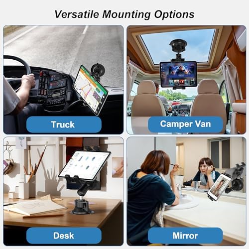 Ultimate Heavy-Duty i Pad Suction Mount: Versatile 360° Rotating Tablet Holder for Car Dashboard & Windshield – Compatible with 4.7″-12.9″ i Pad Pro/Air/Mini for Enhanced Driving Experience and Safety