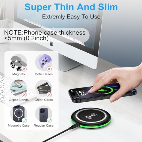 Ultra-Fast 15 W Wireless Charging Pad for Samsung Galaxy S25 Series and Google Pixel 9 – Sleek, Non-Slip Design with Quick Charge 3.0 Adapter – Charge Your Device Faster and Safer – Ideal for Nightstand Use and All Smartphone Cases – Compact and Portable Wireless Charging Station for Android and i Phone – Enhanced Stability with Silicone Surface – Overheat and Short Circuit Protection for Reliable Performance – Perfect for Home or Travel