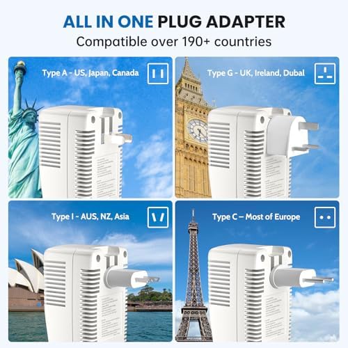 Ultimate 2000 W European Travel Power Converter – Versatile Universal Adapter for Hair Tools and Electronics with Global Compatibility (EU, UK, AU, US) – Rapid Turbo Charging for Laptops, Smartphones, and Cameras – Advanced Safety Features to Prevent Overheating & Short Circuits – Lightweight & Compact Design for Effortless Packing and Mobility