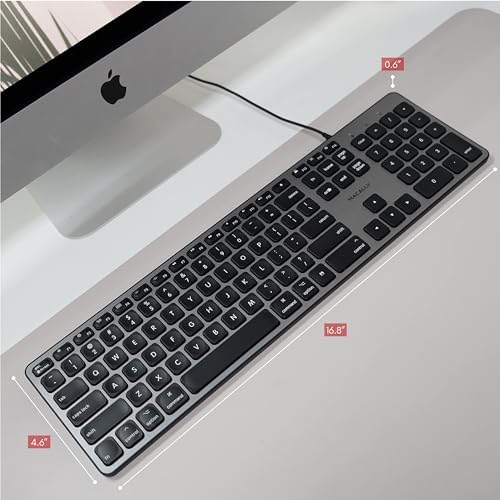 Enhance Your Mac Experience with the Macally Backlit Keyboard – Sleek Space Gray Design, Quiet Operation, and 3 Adjustable Brightness Levels for Optimal Visibility – 107 Keys, USB Wired for Fast Connectivity – Perfect Mac Accessory for Creative Professionals and Everyday Users