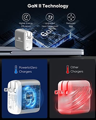 Powerlot Zero 68 W Dual USB-C Wall Charger – Fast Charging Ga N Adapter with 60 W & 18 W Outputs for Mac Book Pro, Dell Laptops, i Phone 14/13 Pro Max Plus, and i Pad Pro – Compact & Foldable Design for Ultimate Portability and Safety Features