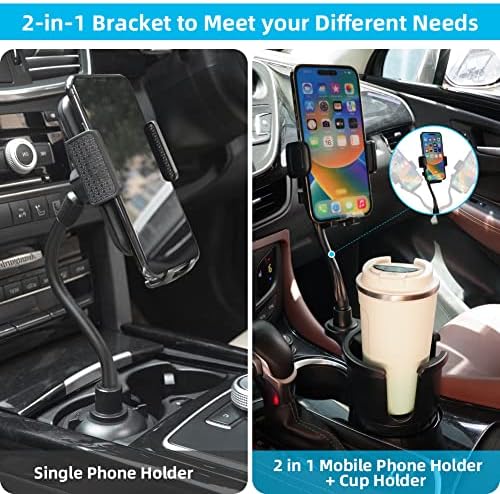 Universal 2-in-1 Car Phone Holder with Adjustable Gooseneck and 360° Rotation – Versatile Cup Holder Extender for 4-7 Inch Smartphones, Perfect for Hands-Free Navigation and Calls while Driving – Easy Installation, Sturdy Base, and Enhanced Compatibility for All Vehicles