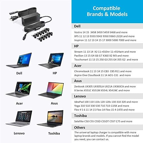 Universal 90 W Laptop Charger with Versatile Compatibility – Fast Charging for Dell, HP, Lenovo, Acer, and More – Ideal Power Supply for Notebooks and Chromebooks – Includes Multiple High-Quality Tips and 24-Month Warranty – Enhanced Performance and Reliability for Your Everyday Needs