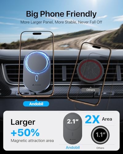andobil 2025 Mag Safe Car Mount: Advanced Magnetic Holder for Large Smartphones – Effortless 360° Rotation for i Phone 16/15/14 Pro Max & Samsung S25/S24 (Sleek Grey) – Exceptional Stability & Instant Access for Safer Driving Experiences