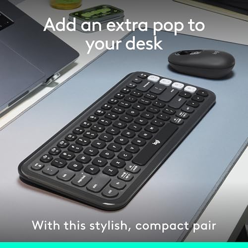 Elevate Your Workspace with the Logitech POP ICON Wireless Bluetooth Keyboard – Stylish Graphite & White Design, Effortless Multi-Device Switching, Comfortable Low-Profile Typing, and Customizable Keys for Enhanced Productivity on Laptops, Tablets, and PCs