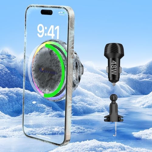 Qi2 15 W Wireless Car Charger Mount – Ultra-Fast Charging for i Phone 16/15/14/13/12 Pro Max/Mini & Qi Devices, Ice Cooling Technology for Optimal Performance, Secure Air Vent Holder for Hands-Free Use, Enhanced Compatibility and Durability