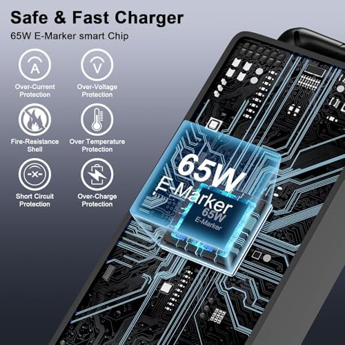 Efficient 65 W USB-C Laptop Charger for Lenovo Think Pad & Yoga Series – Ultra-Fast Charging Power Adapter with Broad Compatibility for T14, T480, T490, X1 Carbon, Flex 5 & More – Sleek, Lightweight Design with Advanced Safety Features for Professionals on the Move