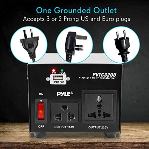 Pyle 500 W Universal Voltage Converter with USB Port – Essential Travel Adapter for Global Voltage Compatibility, Step-Up & Step-Down Functionality, Enhanced Safety Features, and Rapid Device Charging for Seamless International Connectivity