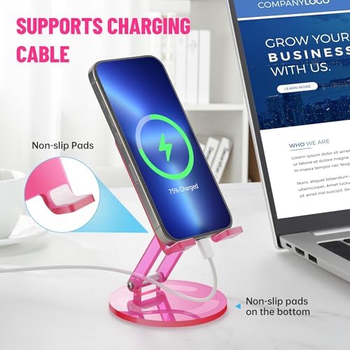 Tomorotec Adjustable Angle Acrylic Cell Phone Stand for Desk, Foldable Acrylic Phone Holder Cute for Office, Portable Non-Slip Desktop Smartphone Holder, Fit for iPhone Samsung Galaxy (Iridescent) – Enhanced Compatibility and Speed