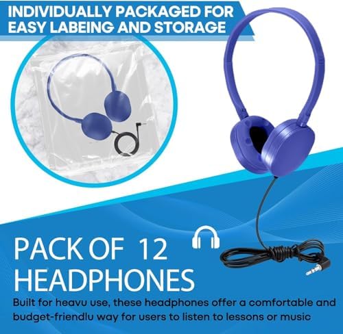 Bulk Headphones for Kids 12 Pack – Premium Wired Earphones with Superior HD Sound Quality for Classroom Learning and Play, Mixed Colors for Inclusive Use, Compatible with 3.5 mm Devices – Essential Audio Gear for Educational Environments
