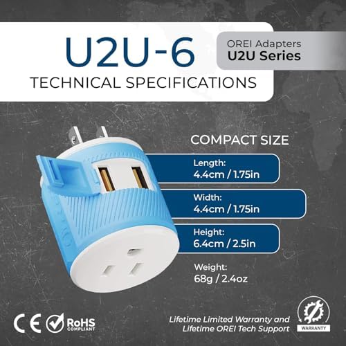 OREI Switzerland Travel Plug Adapter with Dual USB Ports – Ultimate Type J Charging Solution for USA Devices – Fast, Efficient Power for i Phones, Laptops, Tablets & More – Essential Travel Accessory for Hassle-Free Connectivity