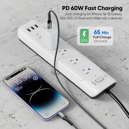 Extra Long USB C Cable 15 ft – Pack of 2, 60 W Fast Charging and High-Speed Data Transfer, Durable Nylon Braided Cord for i Phone 16/15, Samsung Galaxy S24/S23, Security Cameras, and Tablets – Perfect for Seamless Connectivity and Versatile Use