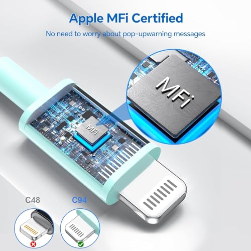 Ultimate 10 ft USB C to Lightning Charger Cable – 3 Pack for i Phone 14/13/12/11/X Series & Air Pods Pro – Fast Charging, Durable Design, Stylish Blue Color for Enhanced Connectivity and Convenience