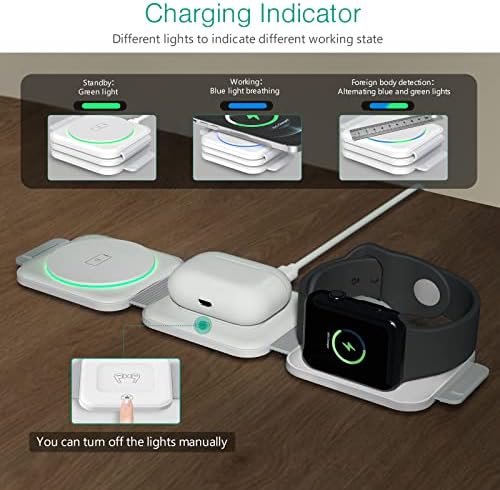Streamlined Power: ORIA 3-in-1 Foldable Wireless Charger for i OS – Rapid Charging Pad with Status Indicator & Compact Design for i Phone, Apple Watch, and Air Pods in Elegant White Finish
